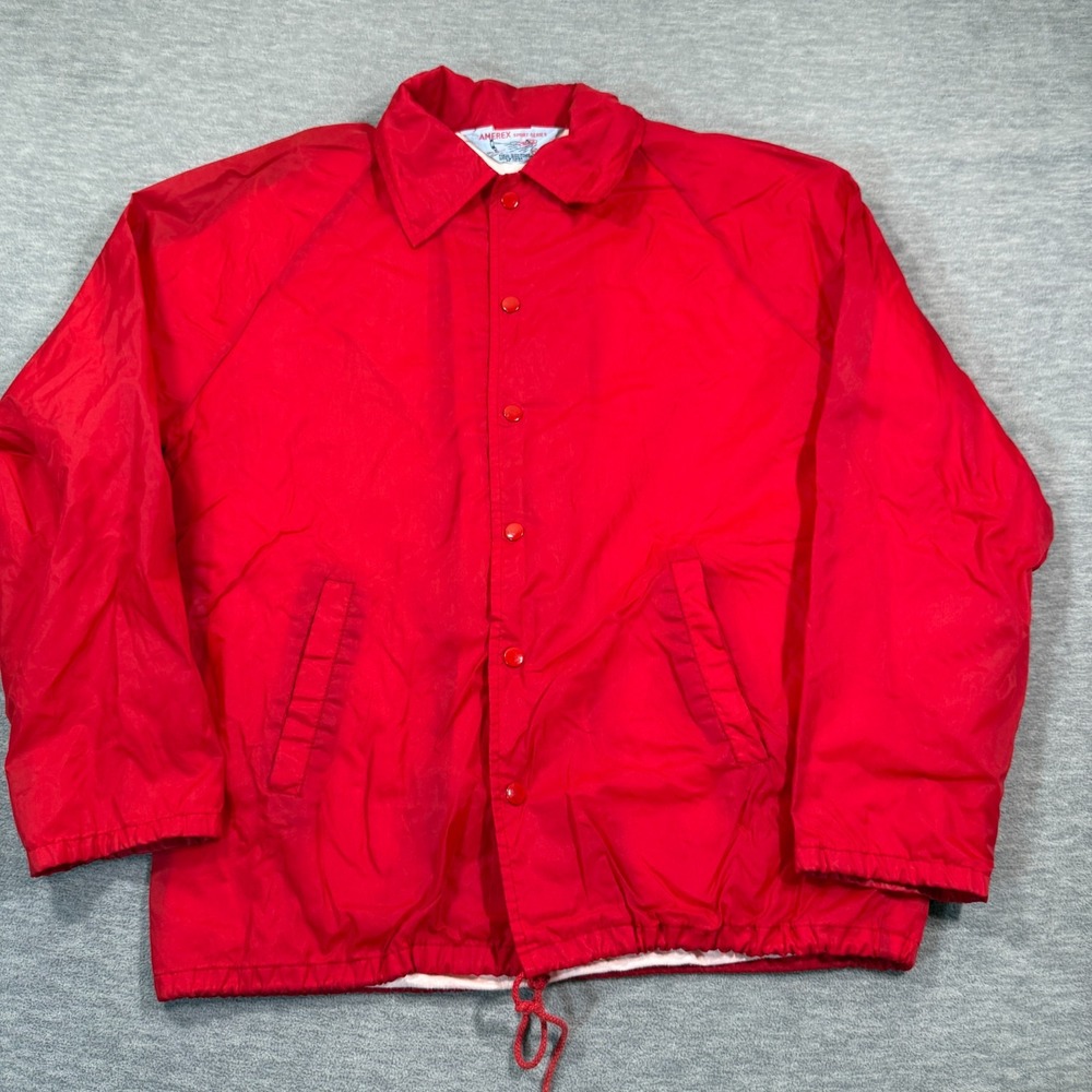 Amerex Jacket Mens XL‎ Red Windbreaker Sport-Series Fleece Lined Snap Front 80s